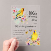 ヴィンテージバードカナリズフラワーズ100誕生日 アクリル招待状 (インサイチュ (ポータブル))
