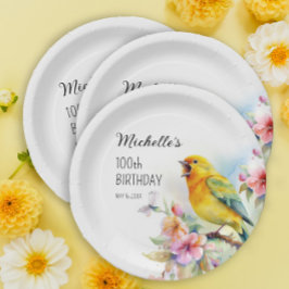 ヴィンテージバードカナリズフラワーズ100誕生日 ペーパープレート