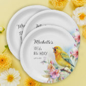 ヴィンテージバードカナリズフラワーズ100誕生日 ペーパープレート