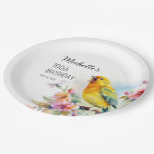 ヴィンテージバードカナリズフラワーズ100誕生日 ペーパープレート (アングル)