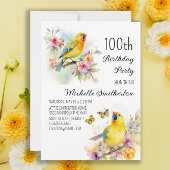 ヴィンテージバードカナリズフラワーズ100誕生日 招待状