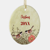 ヴィンテージバードクリスマスカップルの写真オーナメント セラミックオーナメント (右)