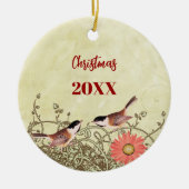 ヴィンテージバードクリスマスカップルの写真オーナメント セラミックオーナメント (正面)