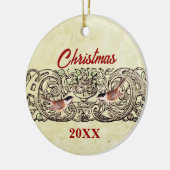 ヴィンテージバードクリスマスカップルの写真オーナメント セラミックオーナメント (左)