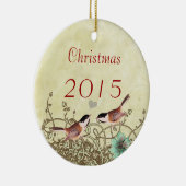 ヴィンテージバードクリスマスカップルの写真オーナメント セラミックオーナメント (右)