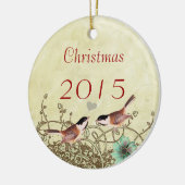 ヴィンテージバードクリスマスカップルの写真オーナメント セラミックオーナメント (左)
