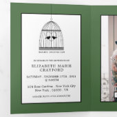 ヴィンテージバードケージアーティチョークグリーンベビーシャワースイート 三つ折り招待状 (内部最初)