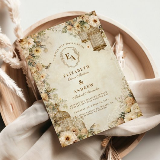 ヴィンテージバードケージガーデンお祝い 招待状