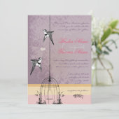 ヴィンテージバードケージパープルピンク結婚ズ 招待状 (スタンド正面)