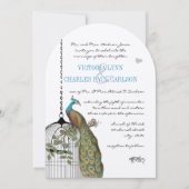 ヴィンテージバードケージピーコック結婚式招待状 招待状 (正面)