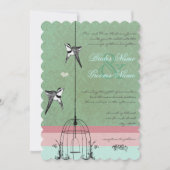 ヴィンテージバードケージピー結婚ポッドコーラルズラブバード 招待状 (正面)