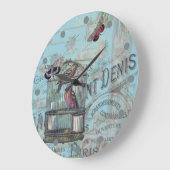 ヴィンテージバードケージブルーパリジャンシャビーシック ラージ壁時計 (傾斜)