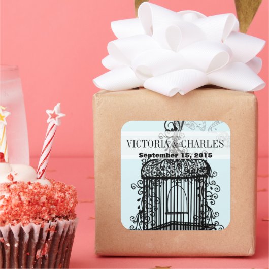 ヴィンテージバードケージミュージカルラブバードアクアウェディング スクエアシール (パーティー)