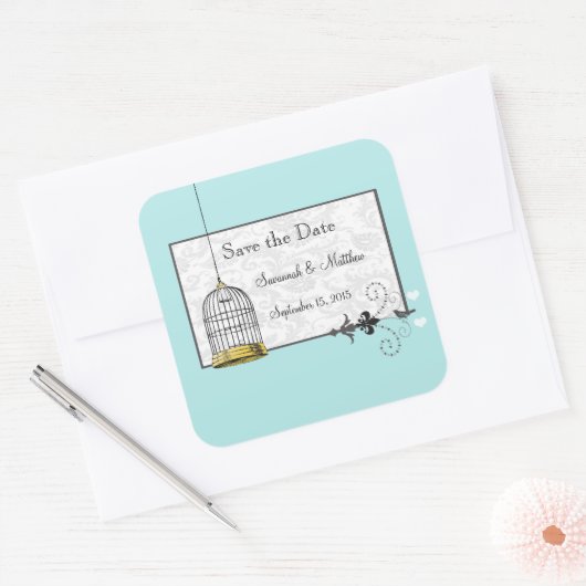 ヴィンテージバードケージミュージカルラブバードウェディング スクエアシール (封筒)