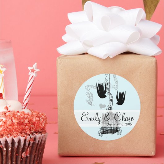 ヴィンテージバードケージミュージカルラブバードウェディング ラウンドシール (パーティー)