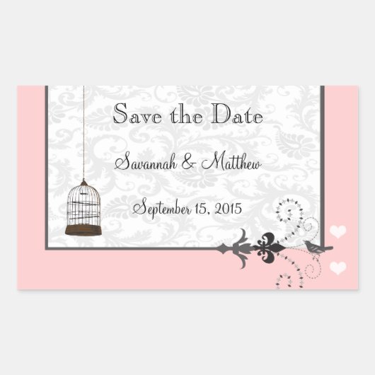 ヴィンテージバードケージミュージカルラブバードウェディング 長方形シール (正面)