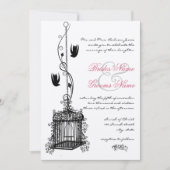 ヴィンテージバードケージレッドアクセント結婚式招待状 招待状 (正面)