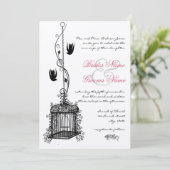 ヴィンテージバードケージレッドアクセント結婚式招待状 招待状 (スタンド正面)