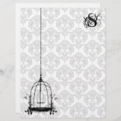 ヴィンテージバードケージレッドダマスクモノグラムレターヘッド (正面/裏面)