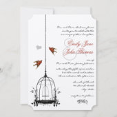 ヴィンテージバードケージレッドラブバード結婚式招待状 招待状 (正面)