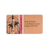 ヴィンテージバードケージロベバードピンク&コーラルダマスクRSVP ラベル (正面)