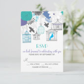 ヴィンテージバードケージ春フローラRSVPカード 出欠カード (スタンド正面)