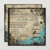 ヴィンテージバードケージ結婚式招待状ブルー 招待状 (正面/裏面)