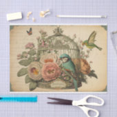 ヴィンテージバードケージ鳥の緑のフローラの分離 薄葉紙 (クラフト)