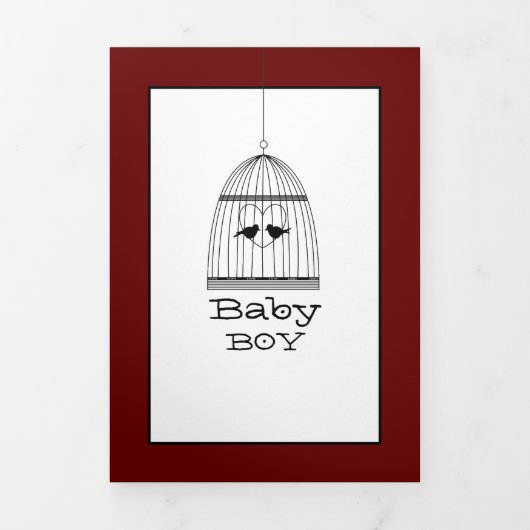 ヴィンテージバードケージ4フォトコラージュベビー誕生 三つ折り案内状 (カバー)