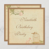 ヴィンテージバードケージ&バラ90誕生日 招待状 (正面/裏面)