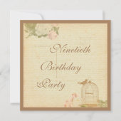 ヴィンテージバードケージ&バラ90誕生日 招待状 (正面)