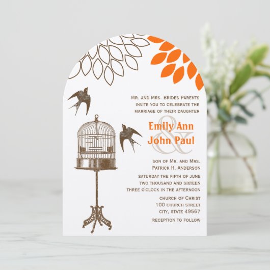 ヴィンテージバードサンゴスターバスト花結婚式の招待 招待状 (スタンド正面)