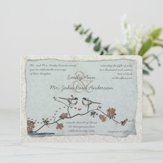 ヴィンテージバードダマスクウェディング招待状 招待状 (スタンド正面)