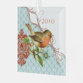ヴィンテージバードダマスククリスマス飾り ガラスオーナメント (正面左)