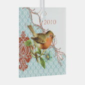 ヴィンテージバードダマスククリスマス飾り ガラスオーナメント (正面右)