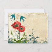 ヴィンテージバードダマスクポピー結婚式招待状 出欠カード (裏面)