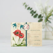 ヴィンテージバードダマスクポピー結婚式招待状 出欠カード (スタンド正面)