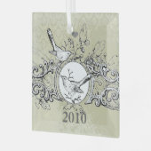 ヴィンテージバードダマスクリスマスオーナメント ガラスオーナメント (正面左)