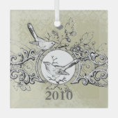 ヴィンテージバードダマスクリスマスオーナメント ガラスオーナメント (正面)