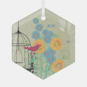 ヴィンテージバードダマスコバードケージクリスマスオーナメント ガラスオーナメント (正面)