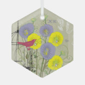 ヴィンテージバードダマスコバードケージクリスマスオーナメント ガラスオーナメント (正面)