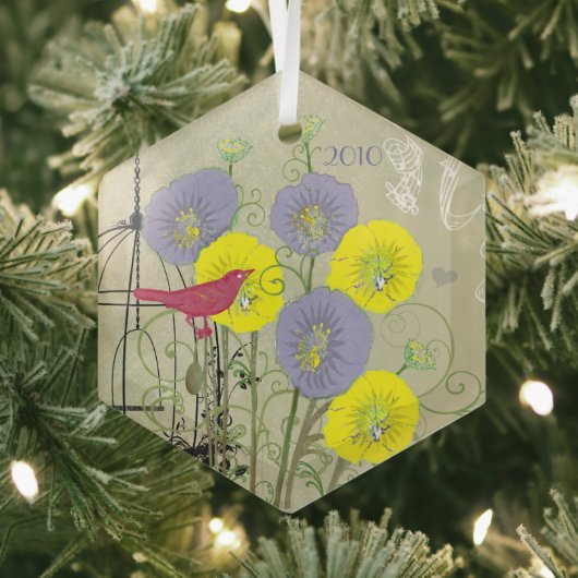 ヴィンテージバードダマスコバードケージクリスマスオーナメント ガラスオーナメント (インサイチュ)