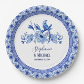 ヴィンテージバードチノイスリーネイビーBlフローラ水色 ペーパープレート (正面)