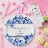 ヴィンテージバードチノイスリーネイビーBlフローラ水色 ペーパープレート (パーティー)