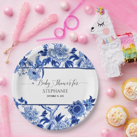 ヴィンテージバードチノイスリー海軍フローラベビーシャワー ペーパープレート (パーティー)