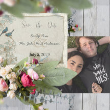 ヴィンテージバードティール（緑がかった色）ブルーダマスク縁どズ結婚ス