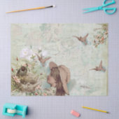 ヴィンテージバードネストガールフランスのスクリプトの切り離し 薄葉紙 (クラフト)