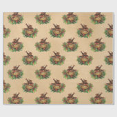 ヴィンテージバードネストホリーベリークリスマス ラッピングペーパー (フラット)