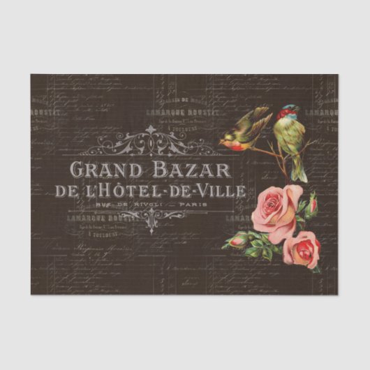 ヴィンテージバードバラフランスのダークティッシュペーパー 薄葉紙 (正面)