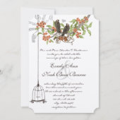 ヴィンテージバードバードケージピーチコーラル開花結婚ズ 招待状 (正面)